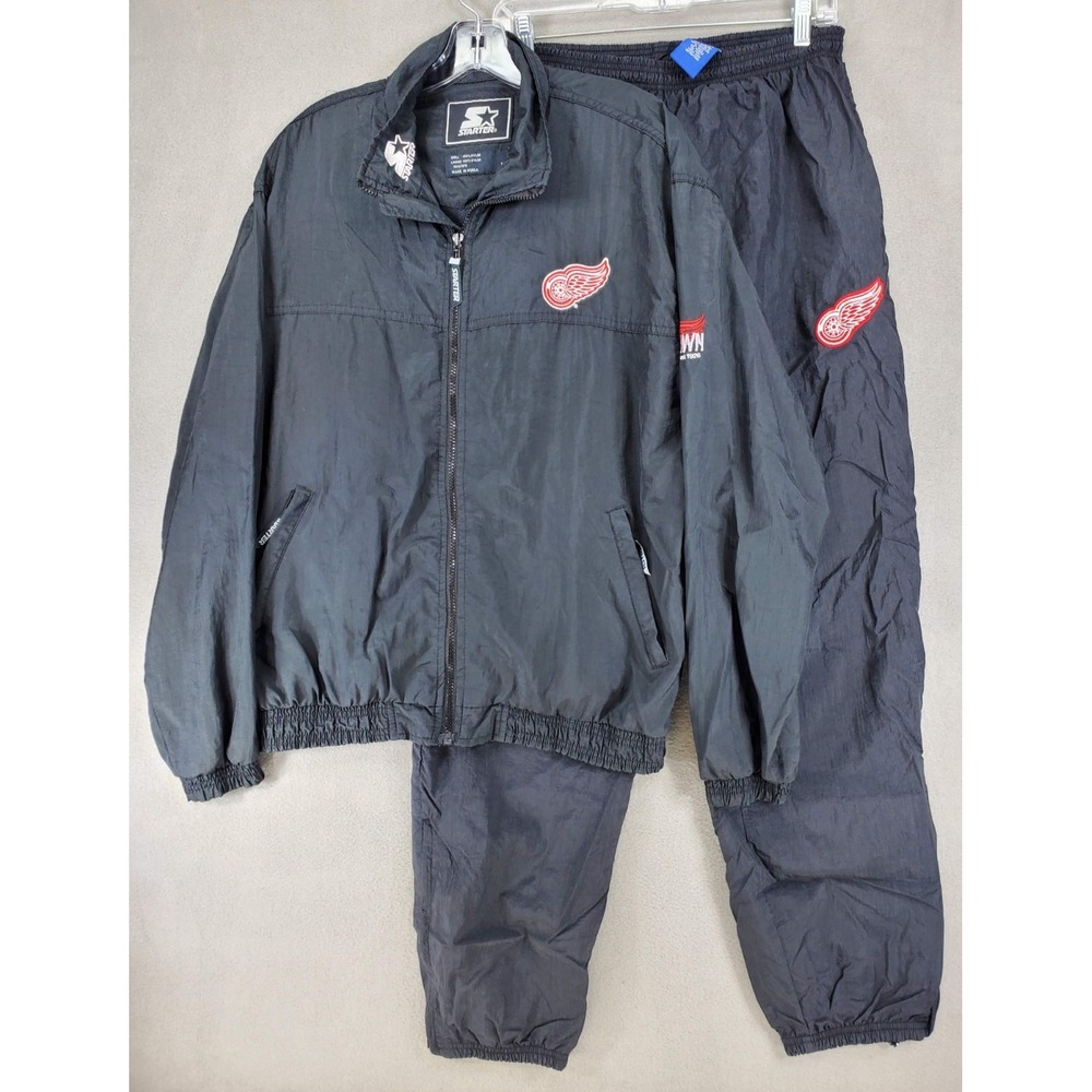 Vintage Starter Windbreaker Track Suit NHL Detroit Redwings Size M Jacket‎ Pants